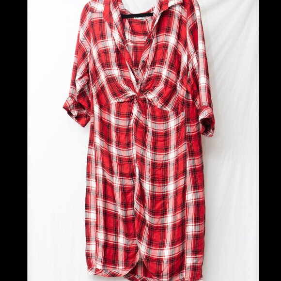 Dex Size 2x Plaid long sleeve dress - red, white and black - Picture 1 of 3